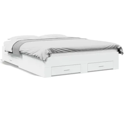Cadre de lit avec tiroirs sans matelas blanc 150x200 cm 2