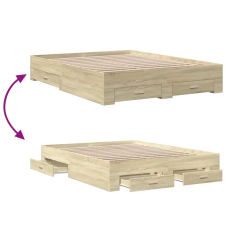 Cadre de lit avec tiroirs sans matelas chêne sonoma 150x200 cm