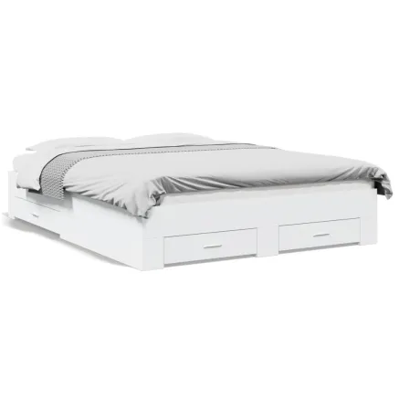 Cadre de lit avec tiroirs sans matelas blanc 140x200 cm 2