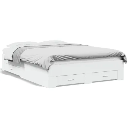 Cadre de lit avec tiroirs sans matelas blanc 140x190 cm 2