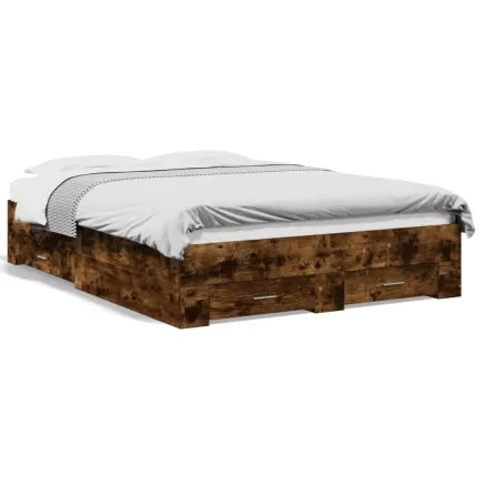 Cadre de lit avec tiroirs sans matelas chêne fumé 140x190 cm 2
