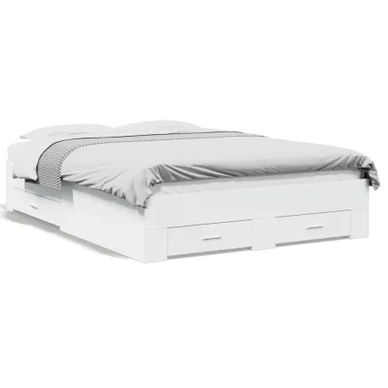 Cadre de lit avec tiroirs sans matelas blanc 135x190 cm 2