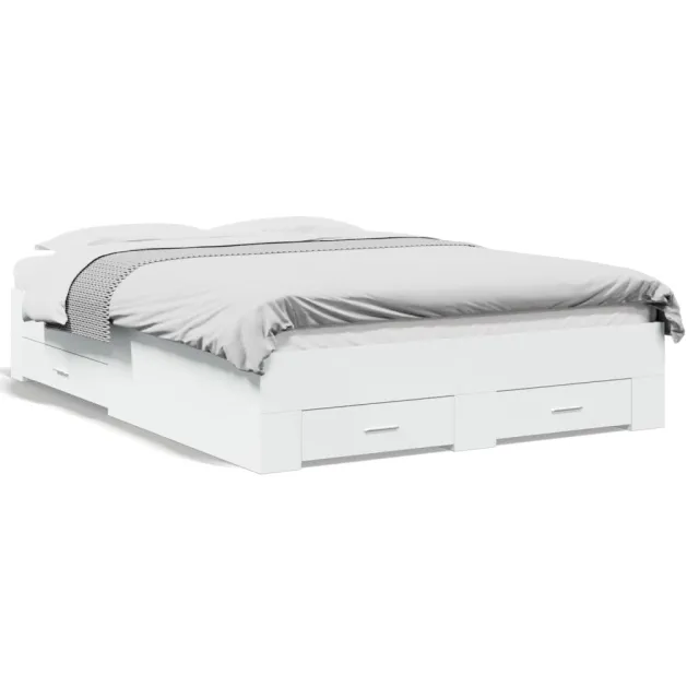 Cadre de lit avec tiroirs sans matelas blanc 135x190 cm