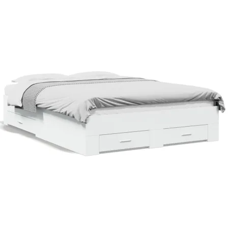 Cadre de lit avec tiroirs sans matelas blanc 135x190 cm