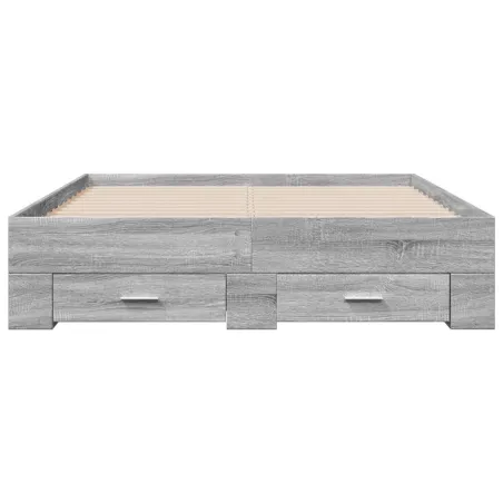 Cadre de lit avec tiroirs sans matelas sonoma gris 135x190 cm
