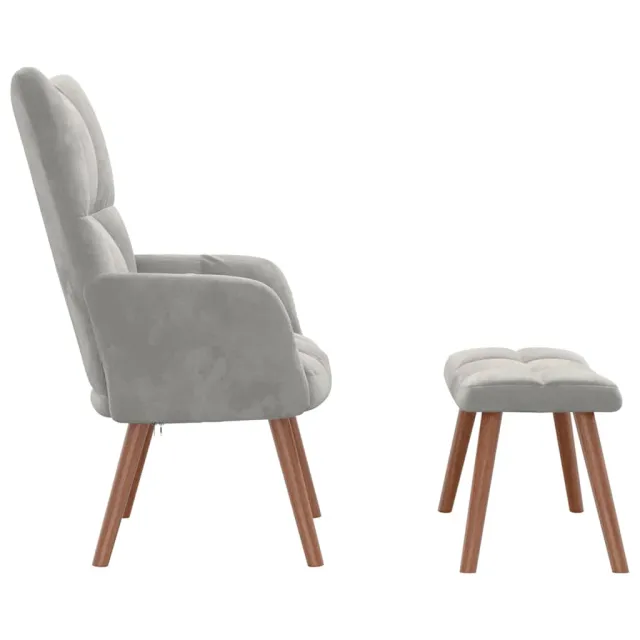 Chaise de relaxation avec repose-pied Gris clair Velours