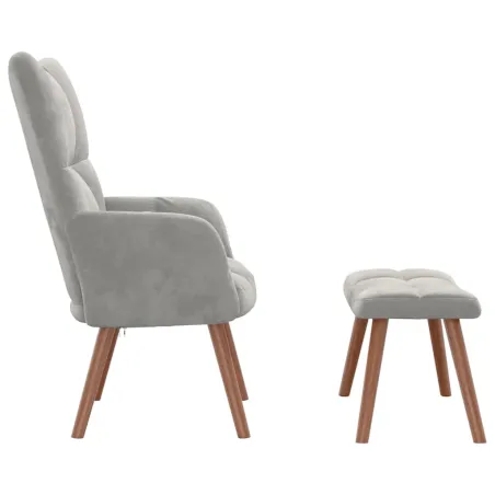 Chaise de relaxation avec repose-pied Gris clair Velours