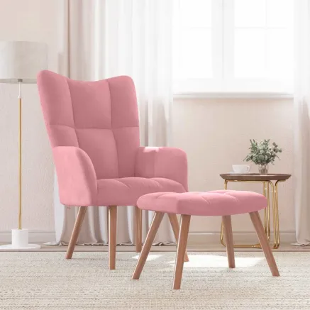 Chaise de relaxation avec repose-pied Rose Velours