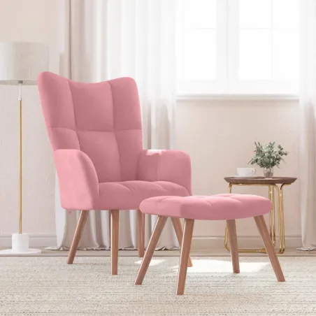 Chaise de relaxation avec repose-pied Rose Velours