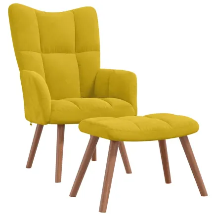 Chaise de relaxation avec repose-pied Jaune moutarde Velours 2