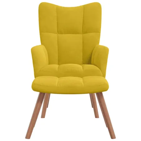 Chaise de relaxation avec repose-pied Jaune moutarde Velours