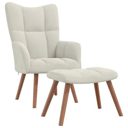 Chaise de relaxation avec repose-pied Blanc crème Velours 2