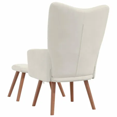 Chaise de relaxation avec repose-pied Blanc crème Velours