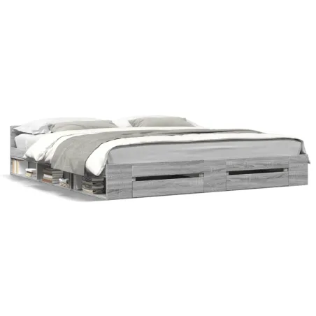 Cadre de lit avec tiroirs sans matelas sonoma gris 180x200 cm