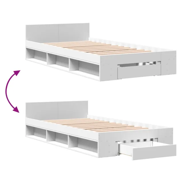 Cadre de lit avec tiroir sans matelas blanc 100x200 cm