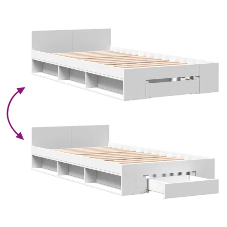 Cadre de lit avec tiroir sans matelas blanc 100x200 cm