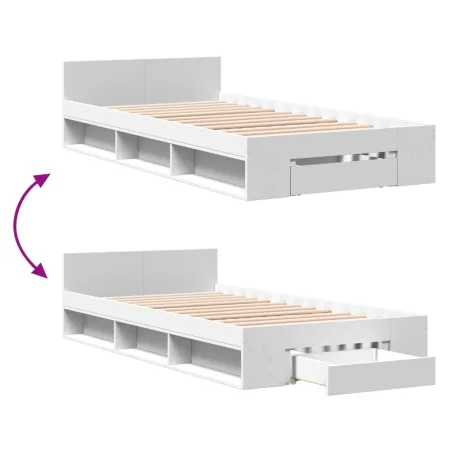 Cadre de lit avec tiroir sans matelas blanc 90x200 cm