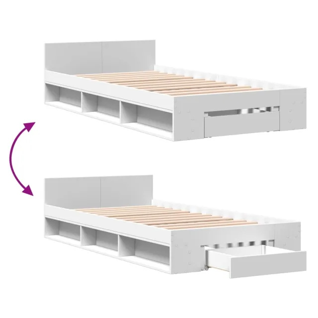 Cadre de lit avec tiroir sans matelas blanc 75x190 cm