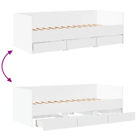 Lit de jour avec tiroirs sans matelas blanc 90x190 cm