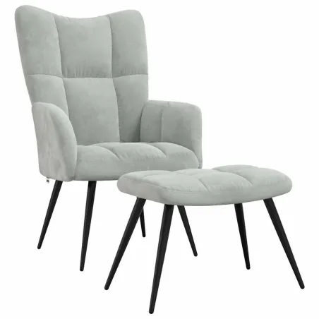 Chaise de relaxation avec tabouret Gris clair Velours