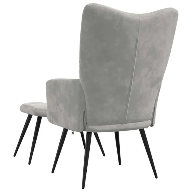 Chaise de relaxation avec tabouret Gris clair Velours