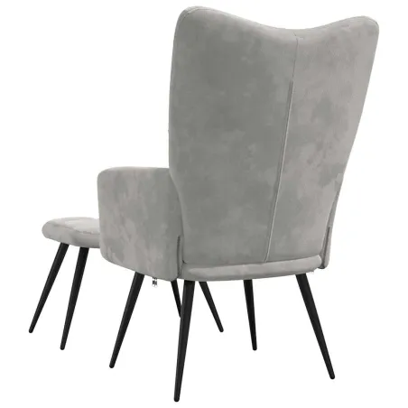Chaise de relaxation avec tabouret Gris clair Velours