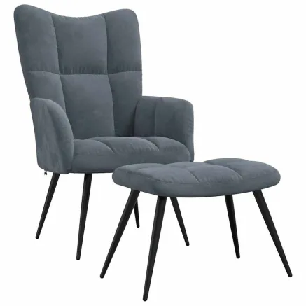 Chaise de relaxation avec tabouret Gris foncé Velours 2