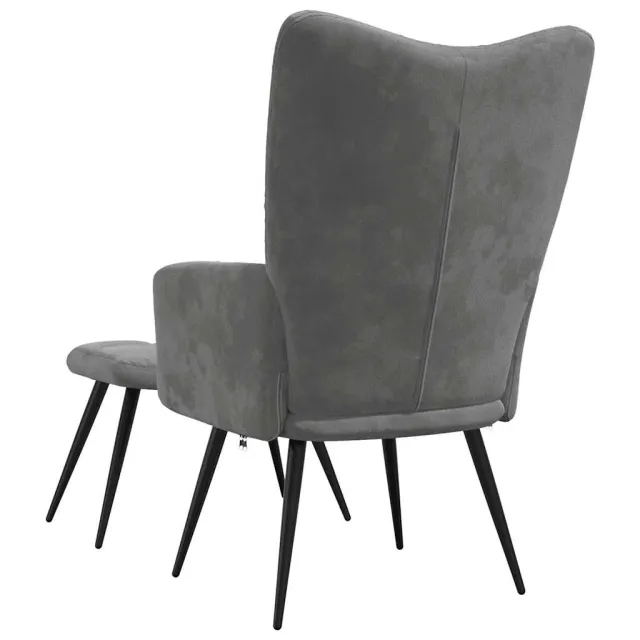 Chaise de relaxation avec tabouret Gris foncé Velours