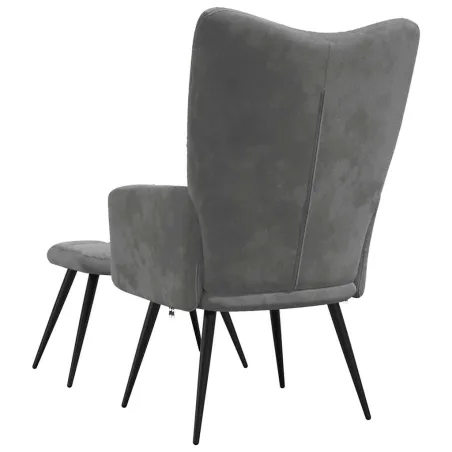 Chaise de relaxation avec tabouret Gris foncé Velours