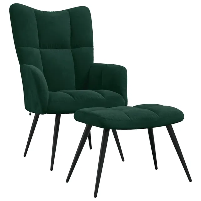 Chaise de relaxation avec tabouret Vert foncé Velours
