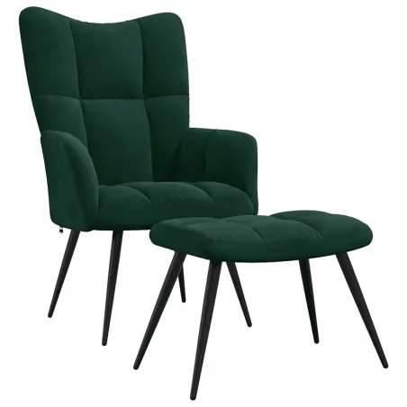 Chaise de relaxation avec tabouret Vert foncé Velours