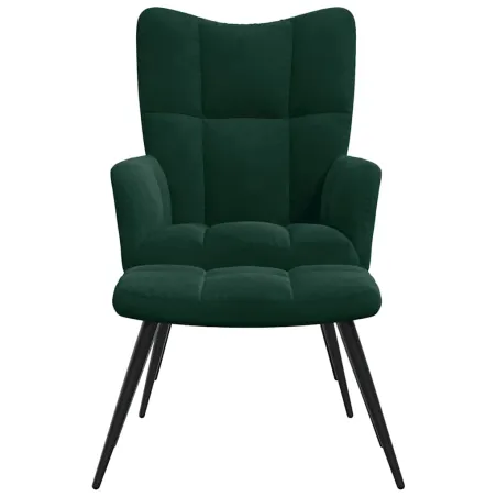 Chaise de relaxation avec tabouret Vert foncé Velours