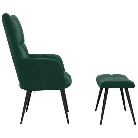 Chaise de relaxation avec tabouret Vert foncé Velours