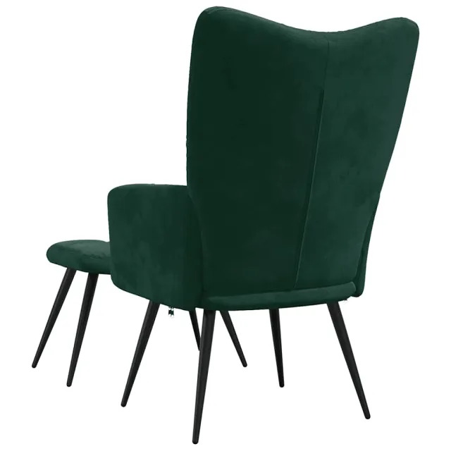 Chaise de relaxation avec tabouret Vert foncé Velours