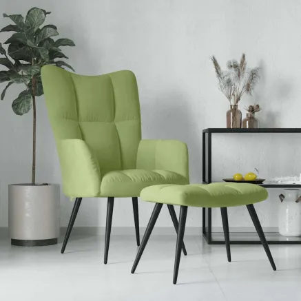 Chaise de relaxation avec tabouret Vert clair Velours