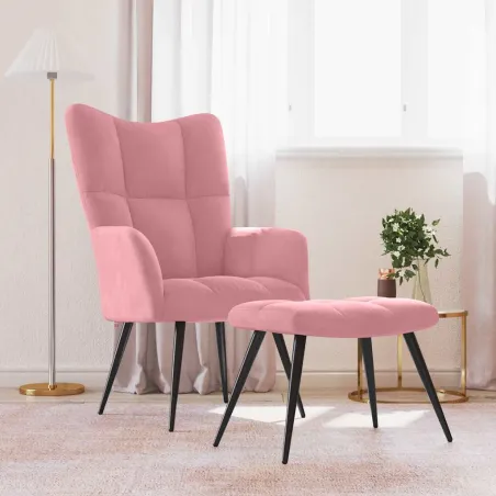 Chaise de relaxation avec tabouret Rose Velours