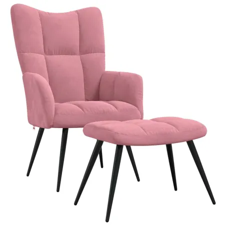 Chaise de relaxation avec tabouret Rose Velours