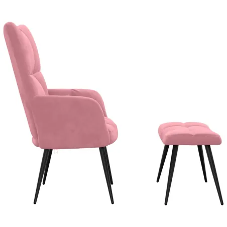Chaise de relaxation avec tabouret Rose Velours