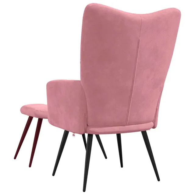 Chaise de relaxation avec tabouret Rose Velours