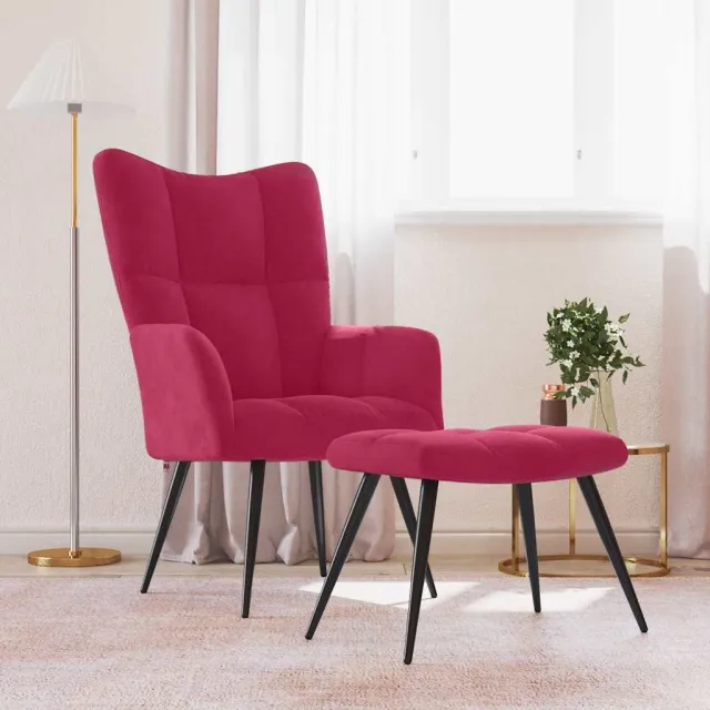 Chaise de relaxation avec tabouret Rouge bordeaux Velours