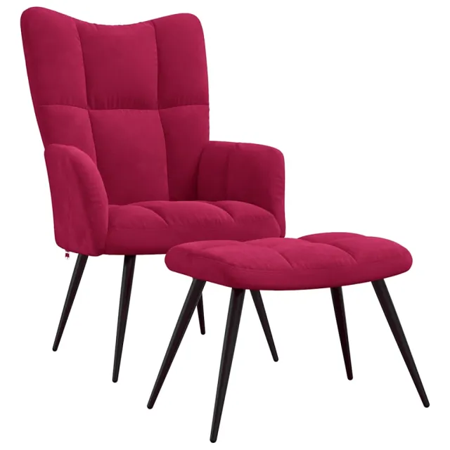 Chaise de relaxation avec tabouret Rouge bordeaux Velours