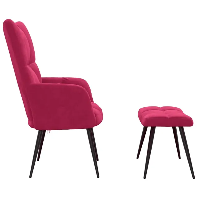 Chaise de relaxation avec tabouret Rouge bordeaux Velours