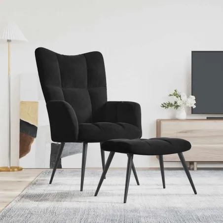 Fauteuil relax avec tabouret en velours noir