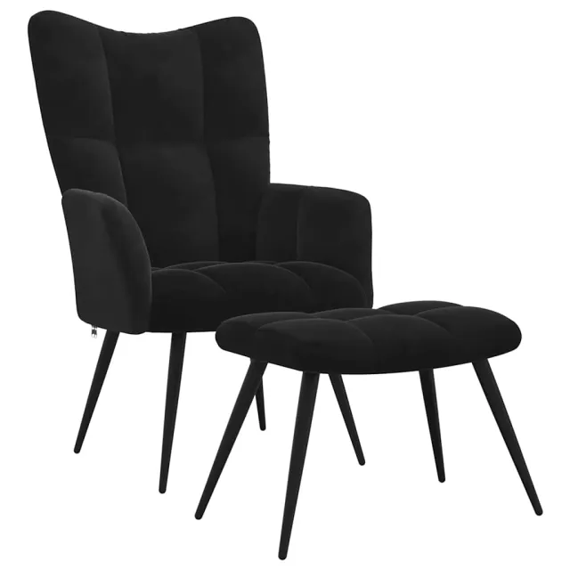 Fauteuil relax avec tabouret en velours noir