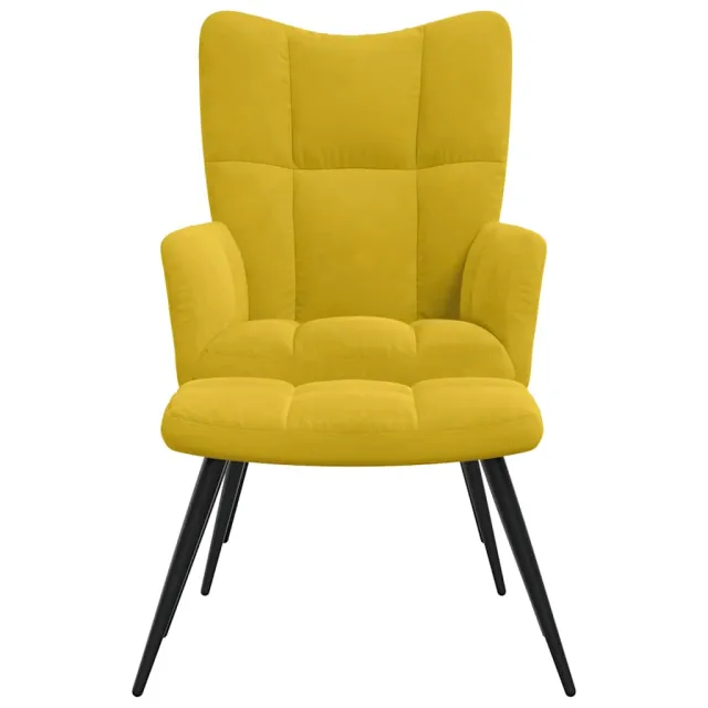 Fauteuil relax avec tabouret en velours jaune moutarde