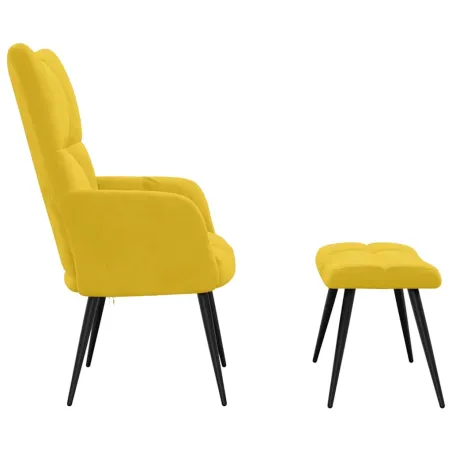 Fauteuil relax avec tabouret en velours jaune moutarde