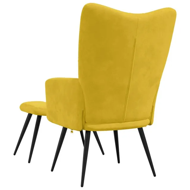 Fauteuil relax avec tabouret en velours jaune moutarde