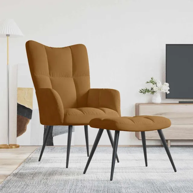 Chaise de relaxation avec tabouret Marron Velours