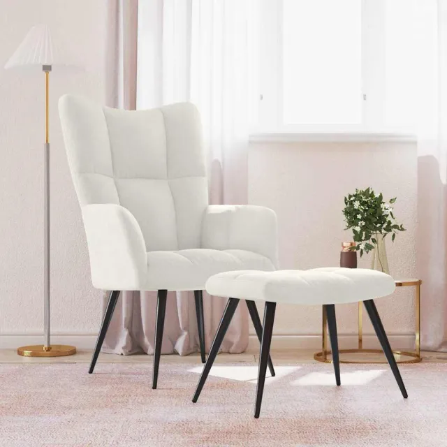 Chaise de relaxation avec tabouret Blanc crème Velours