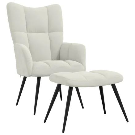 Chaise de relaxation avec tabouret Blanc crème Velours 2